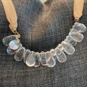 JCrew clear glass bead necklace with ribbon ties